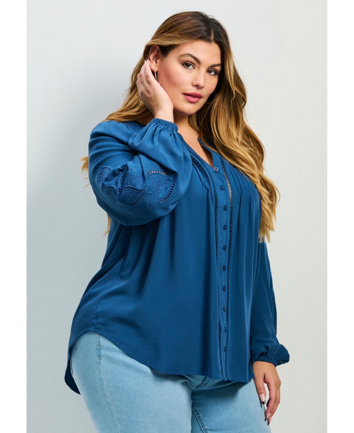 Avenue Women's Gabby Embroidered Pintuck Shirt