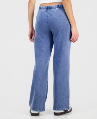 Petite Faux-Denim French Terry Wide-Leg Pants, Macy's Exclusive 