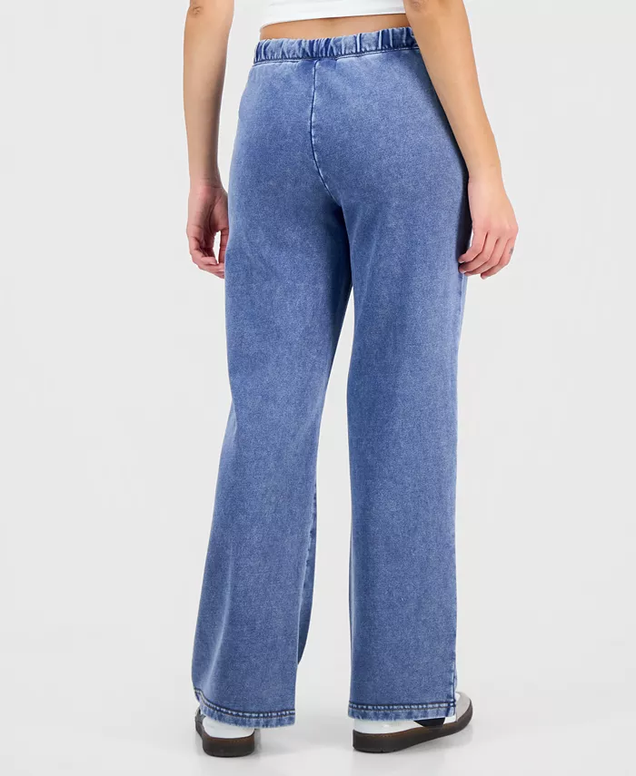 Petite Faux-Denim French Terry Wide-Leg Pants - thumbnail 4