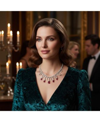 Fashion Red CZ Teardrop Red Statement Necklace Brass