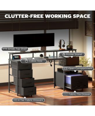 67&amp;#x22; Computer Desk Home Office Desk with File Cabinet Lights