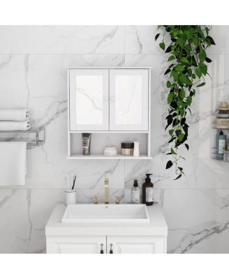 Bathroom Wall Cabinet with Double Mirror Doors and Shelves Modern Storage Organizer for Bathroom or Living Room
