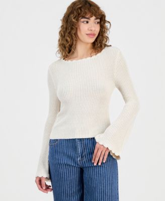 And Now This - Petite Scalloped-Trim Bell-Sleeve Sweater