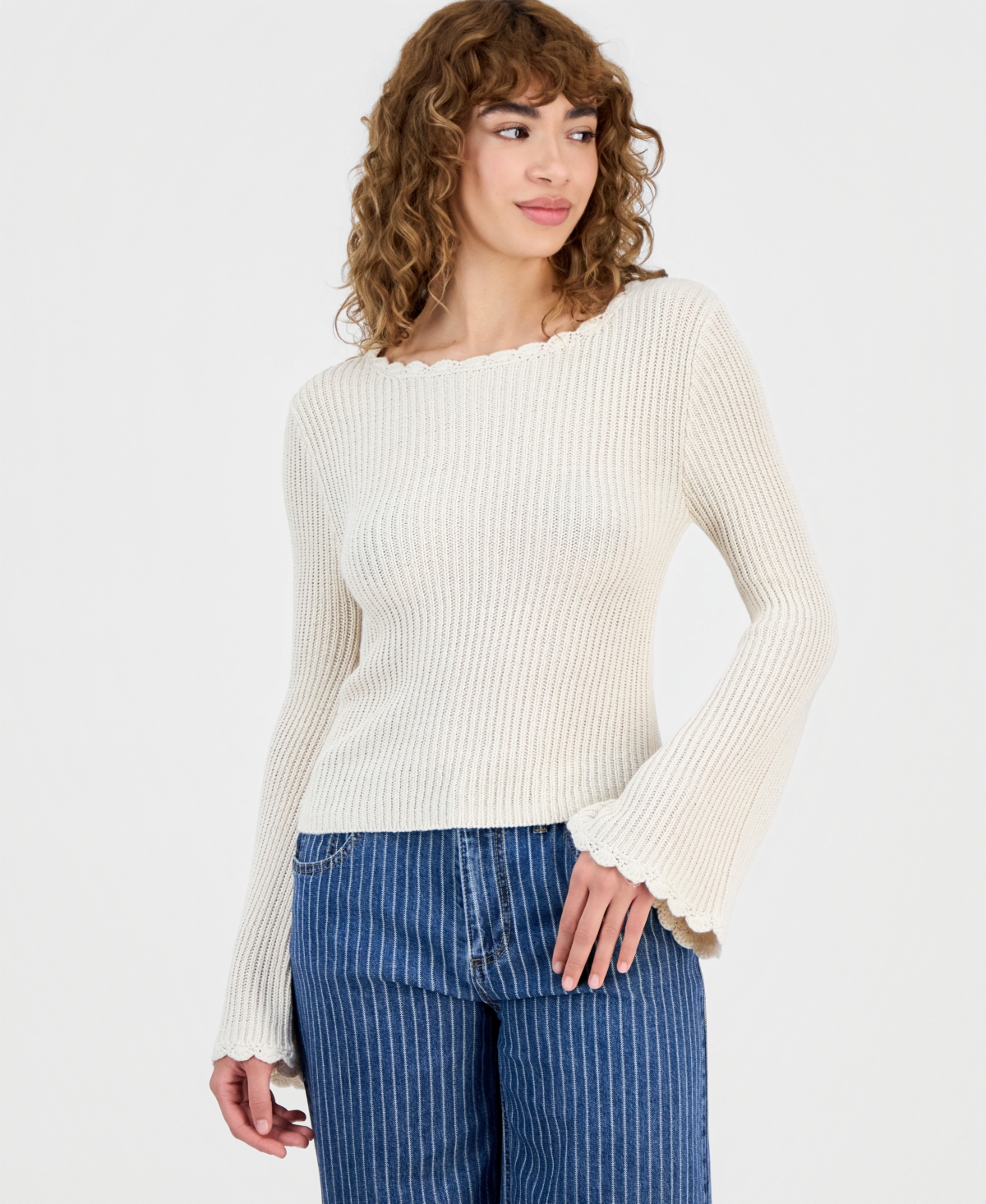 And Now This Petite Scalloped-Trim Bell-Sleeve Sweater, Macy's Exclusive