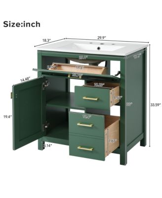 30-Inch Blue Bathroom Vanity with Ceramic Sink and Ample Storage - Ideal Choice for Small Bathrooms