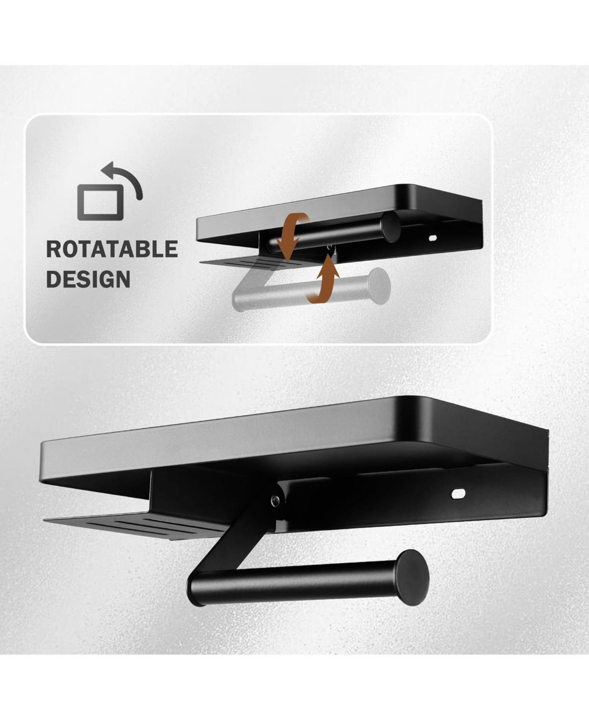 Paper Holder with Shelf - Comfor Room Paper Holder Wall Mount Roll Holder with Wipes Storage for Bathroom Stainless Steel Matte Black