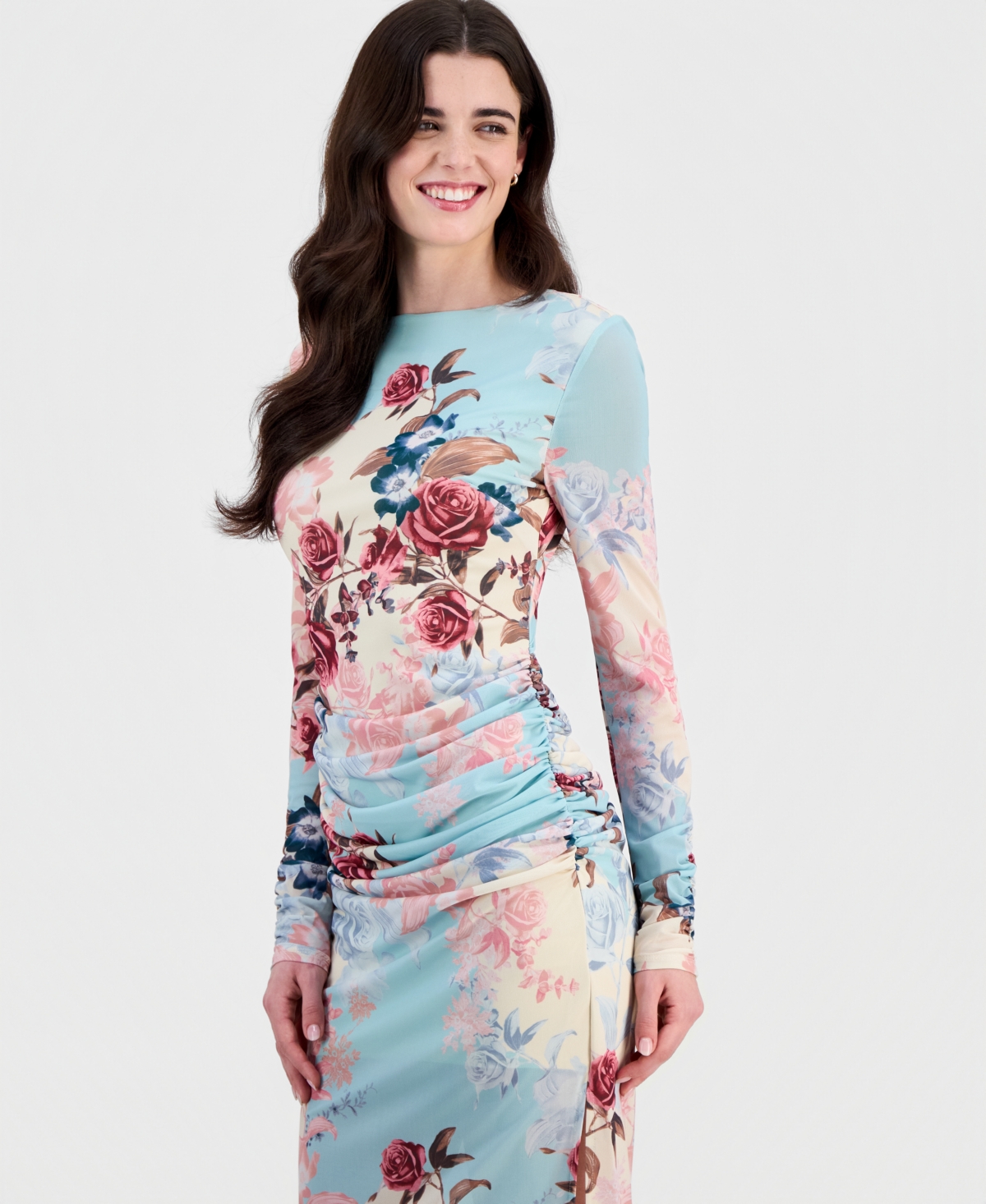 14th Place Juniors' Floral Mesh Midi Dress