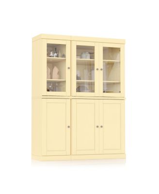 100% Solid Wood 48.5" Pantry China Cabinet with Raised Panel, Clear Glass Doors, 2-Drawers & Adjustable Shelves