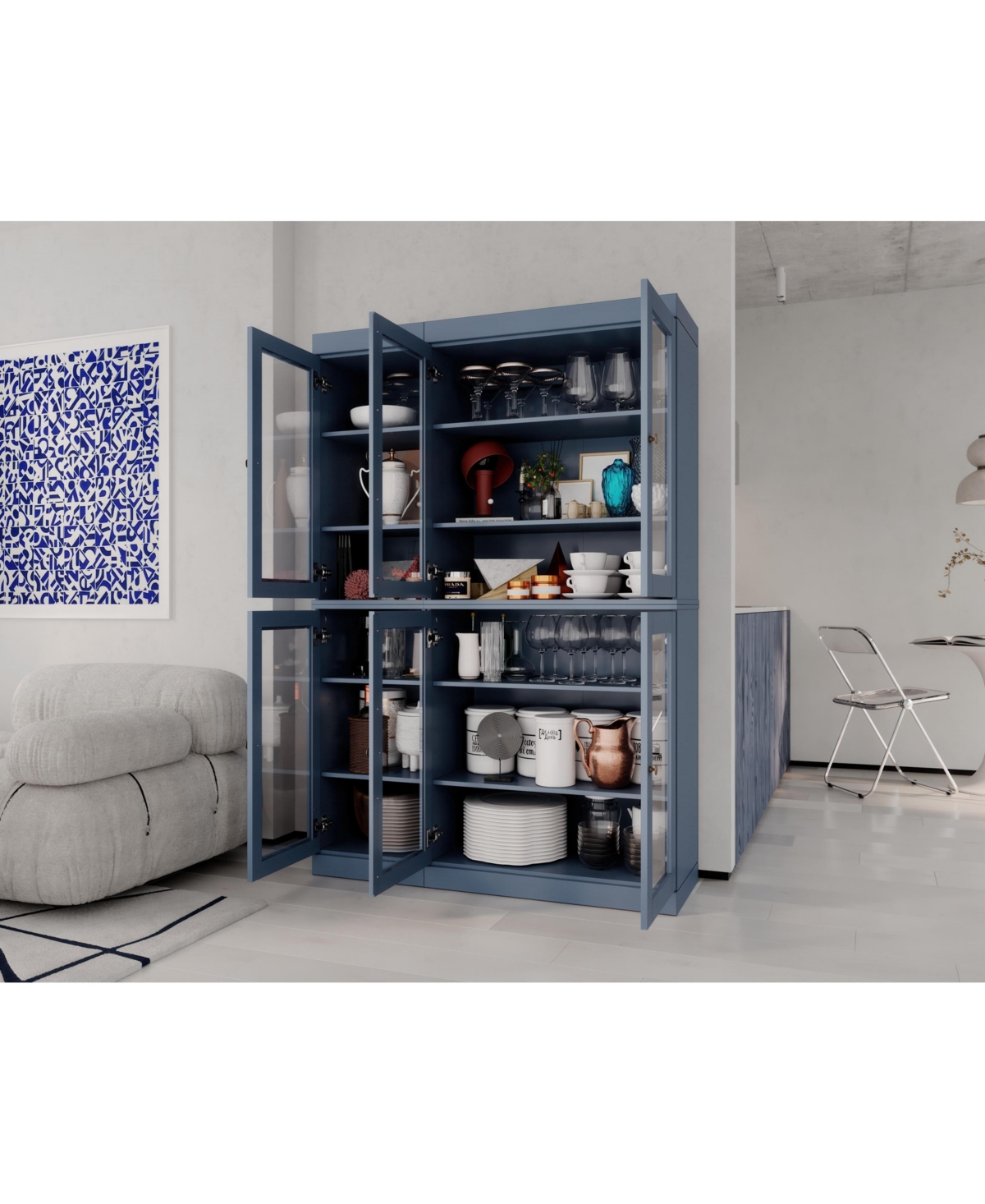 Palace Imports 100% Solid Wood 48.5" Pantry China Cabinet with Clear Glass Doors & Adjustable Shelves