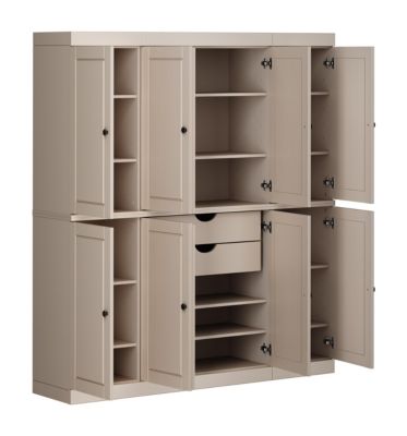 100% Solid Wood Tall Kitchen Pantry Storage Cabinet with Raised Panel Doors, 2 Drawers