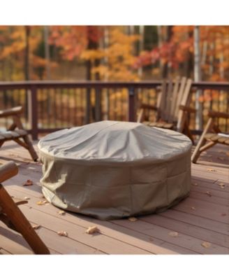Outdoor Heavy-Duty Weather-Resistant PVC and 300D Polyester Round Fire Pit Cover with Drawstring and Toggle Closure