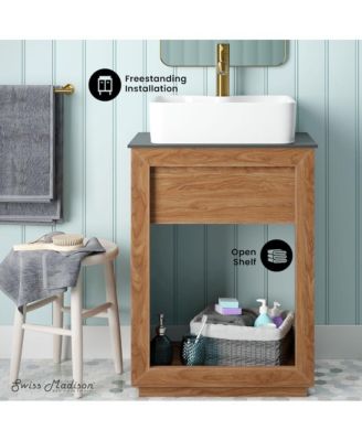 24" Reclaimed Wood Vanity, Slate Countertop and Single Hole Vessel Sink