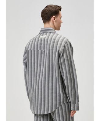 Men's Linen-Blend Checked Woven Button-Up Shirt