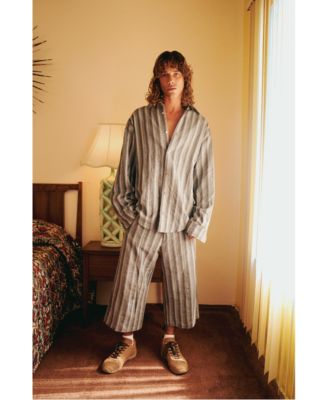 Men's Linen-Blend Checked Woven Button-Up Shirt