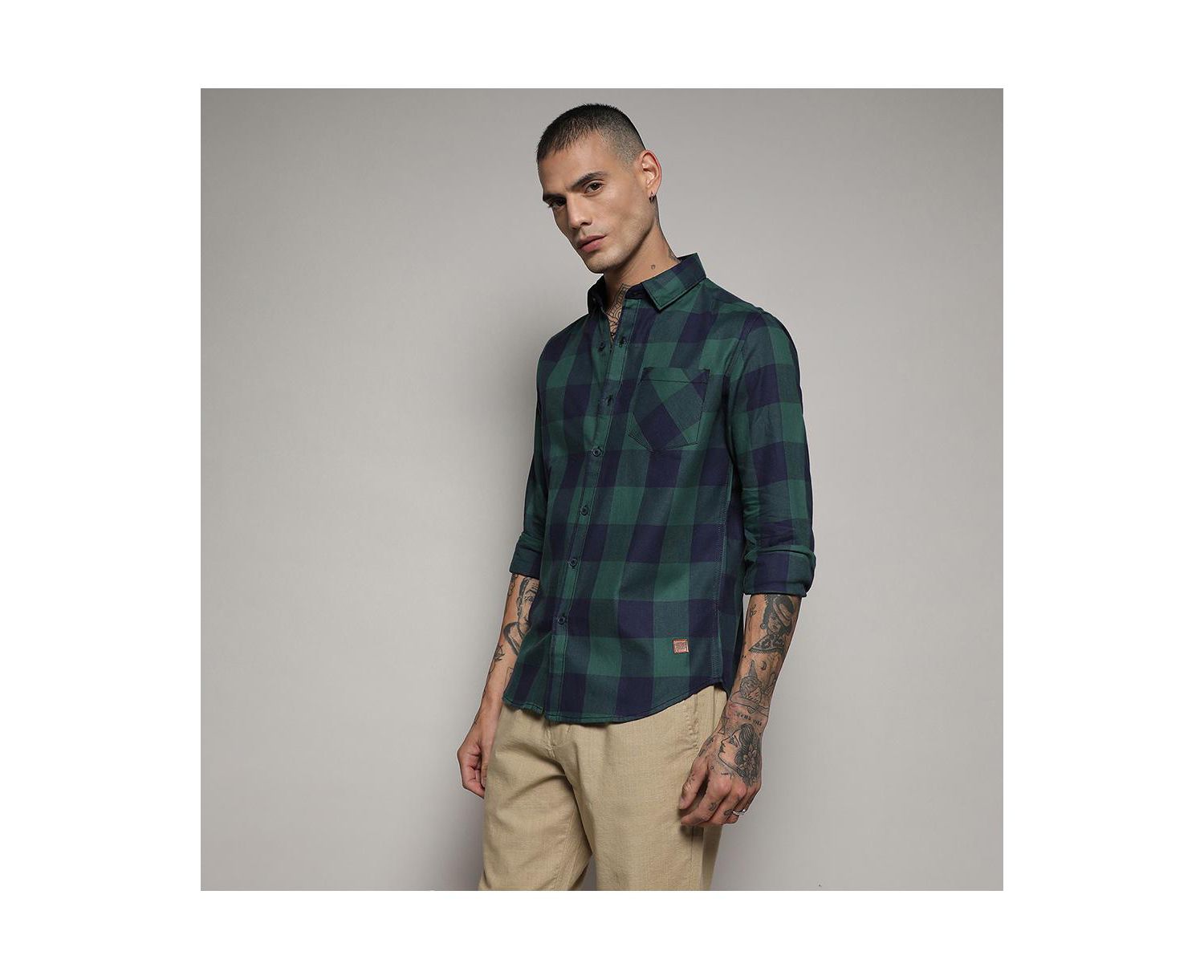 Men's Navy Blue & Forest Green Buffalo Check Shirt