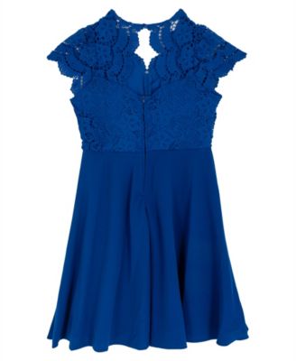 Girls' 7-16 Lace and Scuba Crepe Skater Short-Sleeve Dress