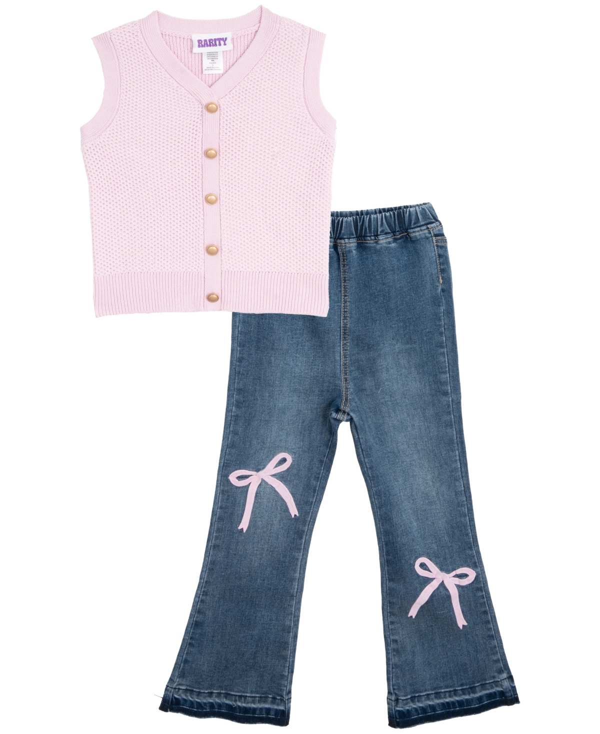Rare Editions Girls 4t-6x Sweater Vest And Flare Jeans, 2-piece Set In Multi