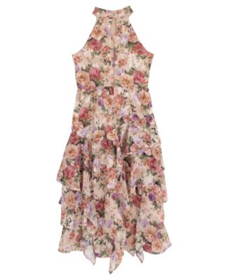 Girls' 7-16 Halter Neck Printed Burnout Chiffon Maxi Dress