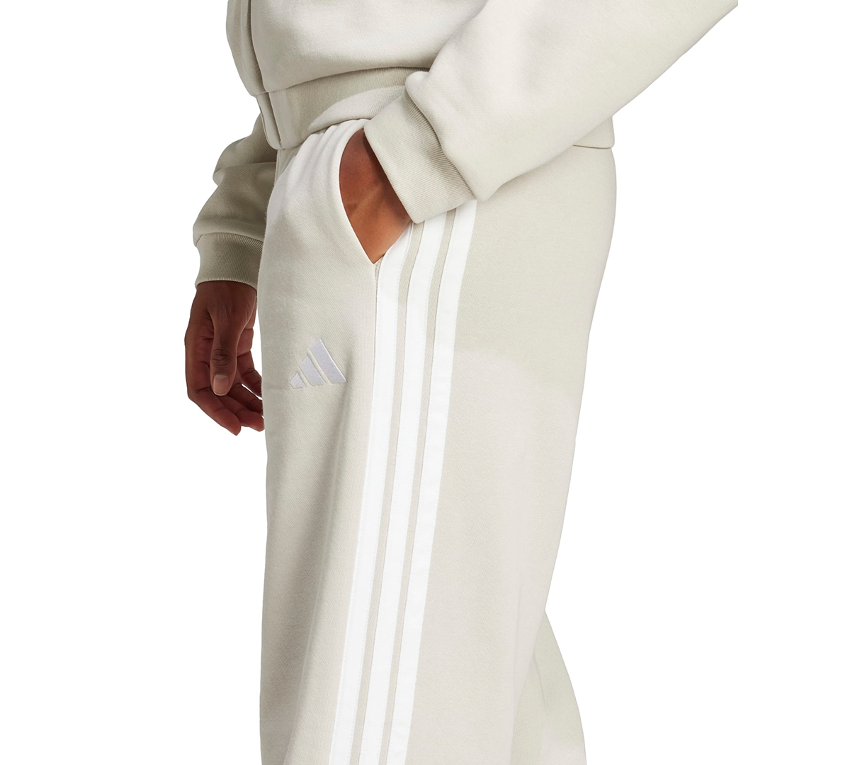 Adidas Originals Women's Essentials Three Stripes Fleece Open Hem Pants In Gray