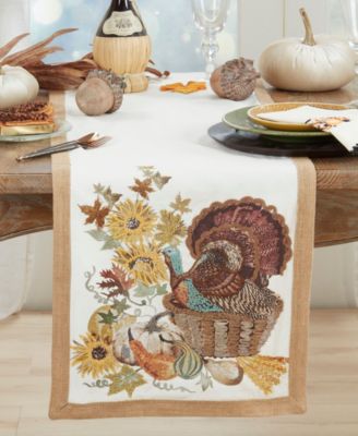 Embroidered Turkey Table Runner, 16" x 72"