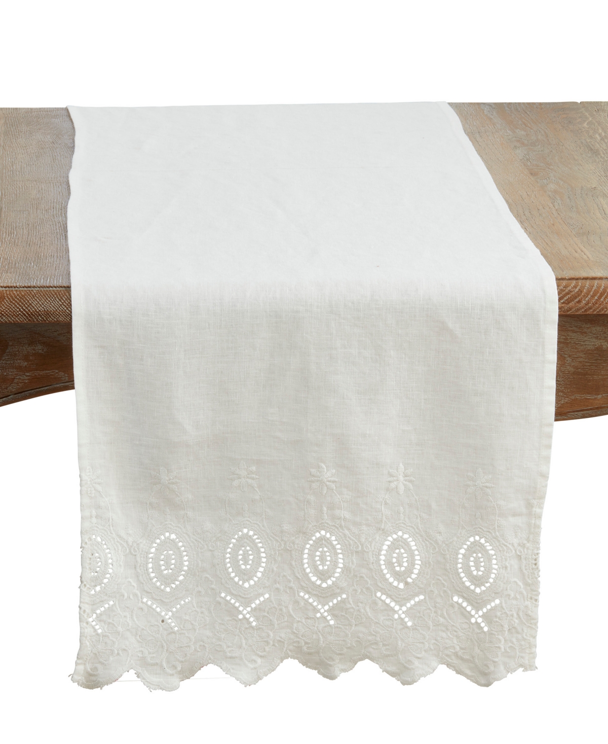 Saro Lifestyle Linen Stonewashed Embroidered Linen Table Runner, 16" x 72"