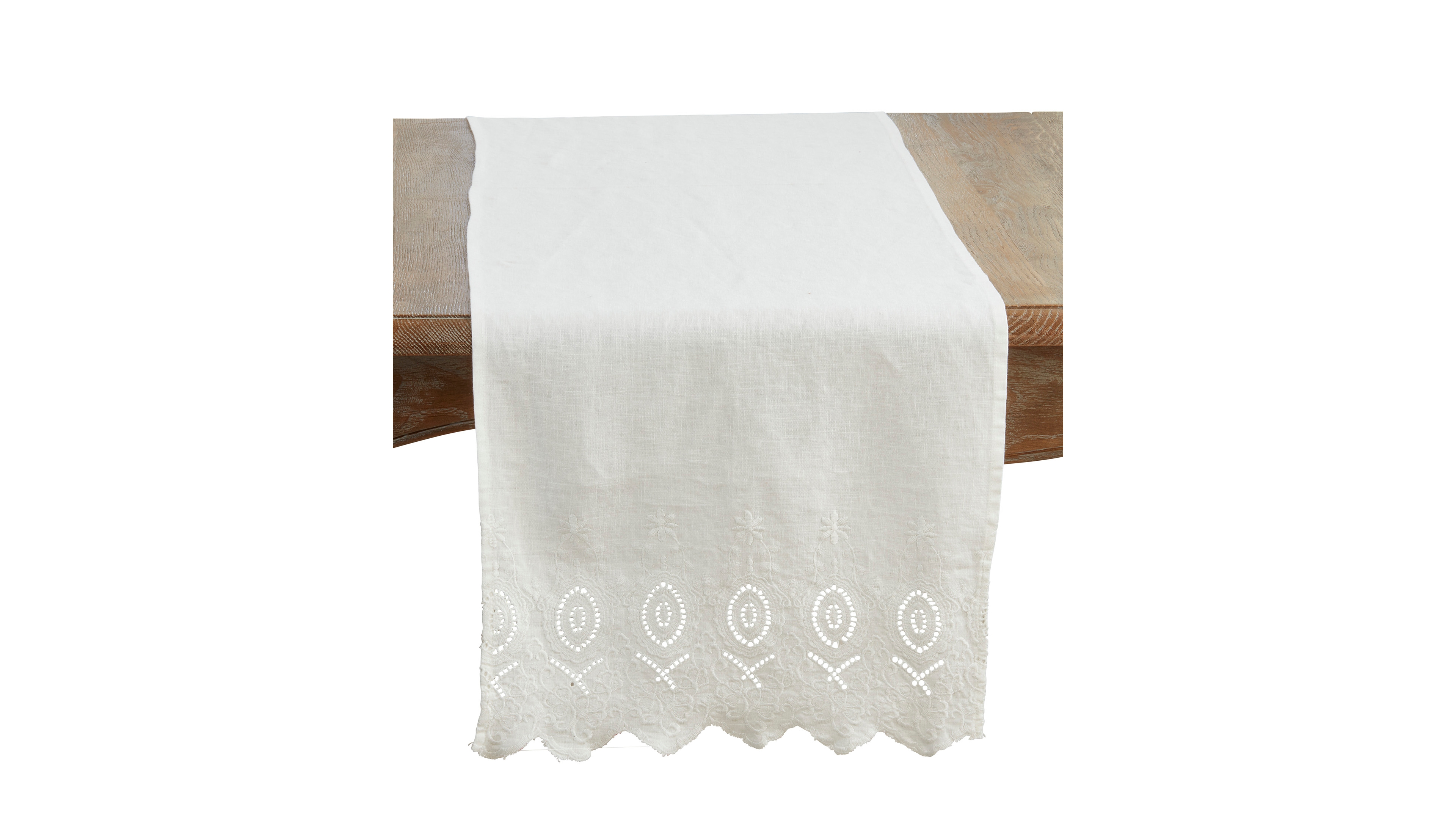 Saro Lifestyle Linen Stonewashed Embroidered Linen Table Runner, 16" x 72"