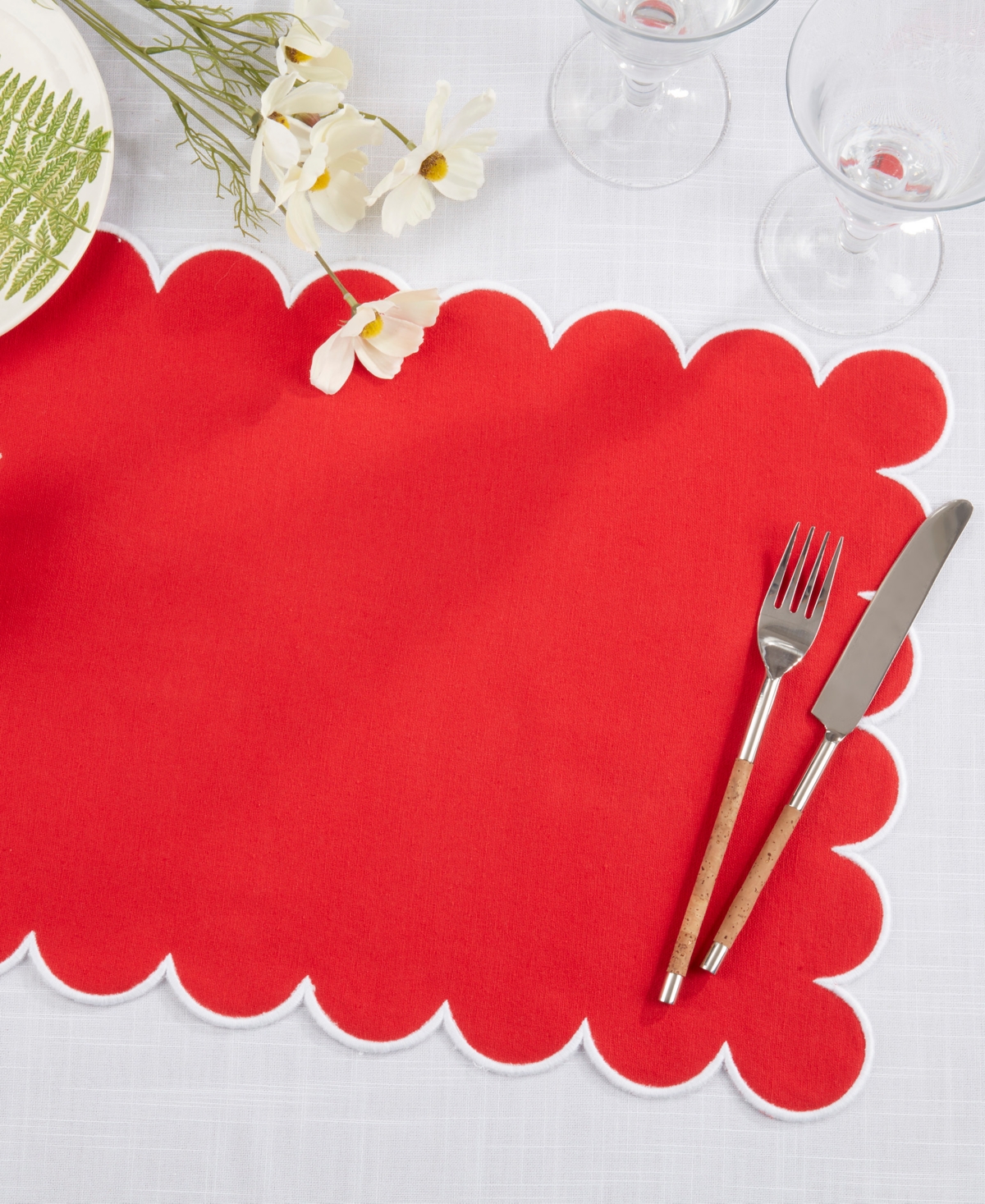Saro Lifestyle Eco Scallop Border Placemat, Set Of 4 In Red