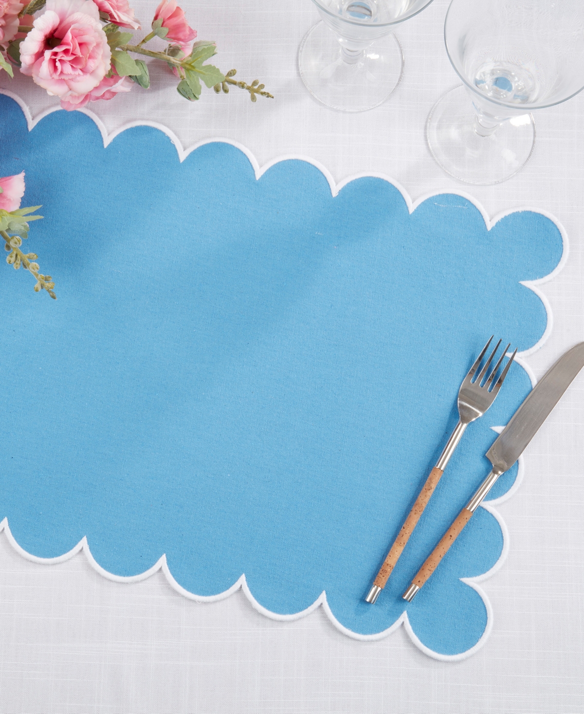 Saro Lifestyle Eco Scallop Border Placemat, Set Of 4 In Blue