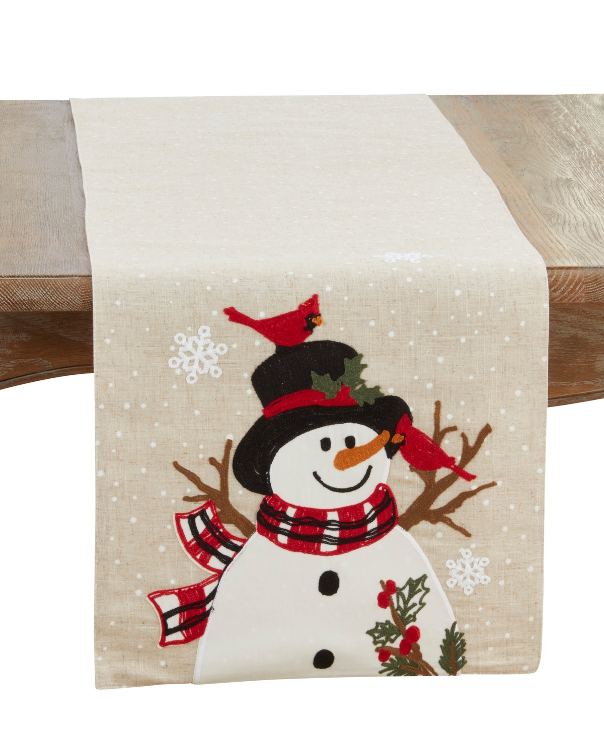 Saro Lifestyle Linen Blend Snowman Table Runner