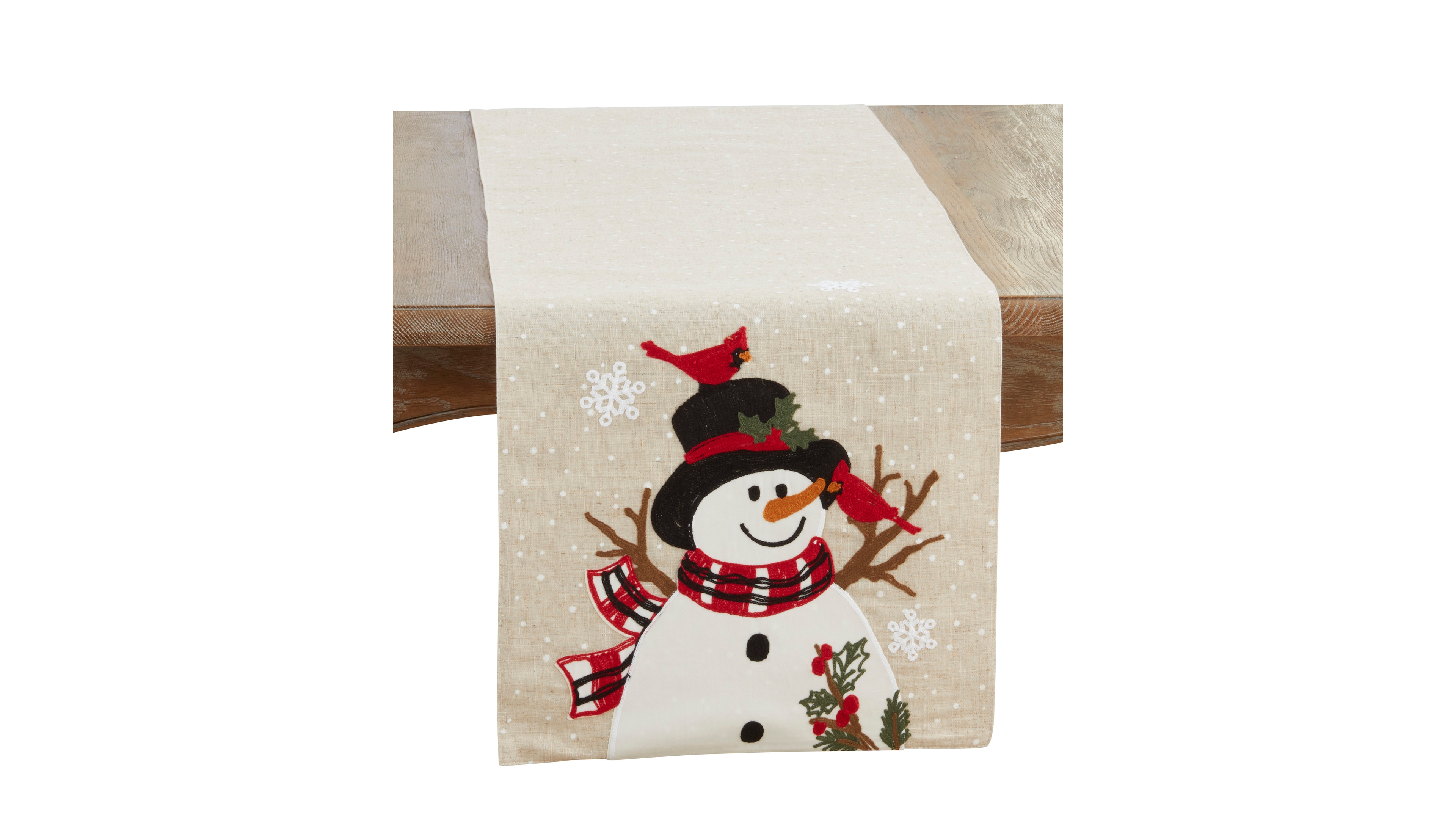 Saro Lifestyle Linen Blend Snowman Table Runner