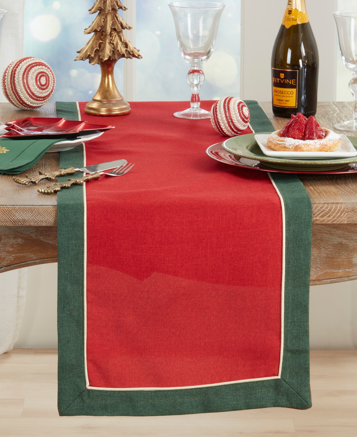 Saro Lifestyle Banded Border Table Runner, 16" x 72"