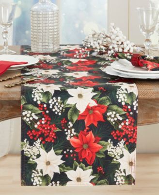 Poinsettia and Berries Table Runner, 16" x 72"
