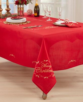 Merry Christmas Embroidered Design Tablecloth, 65" x 104"