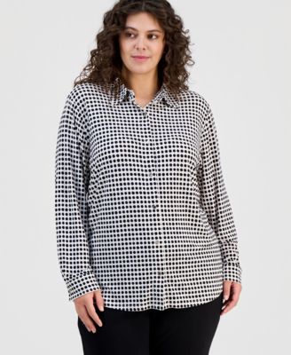 Plus Size Printed Long-Sleeve Blouse