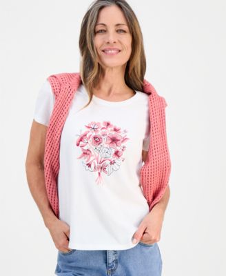 Petite Love Flowers Perfect Crewneck T-Shirt, Macy's Exclusive 