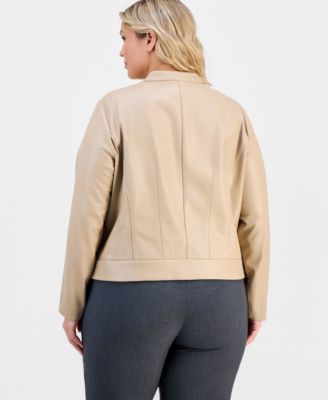 Plus Size Faux-Leather Quilt-Front Zip-Front Jacket 