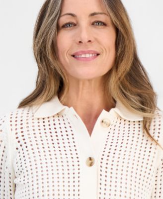 Petite Open-Stitch Button-Front Cotton Cardigan, Macy's Exclusive 