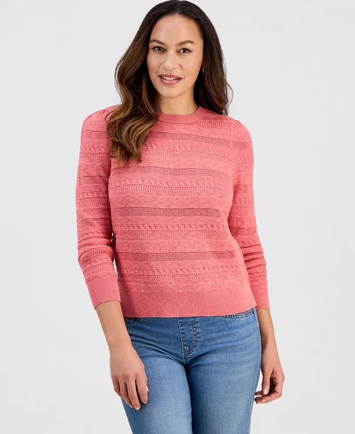 Petite Crewneck Pointelle Long-Sleeve Sweater