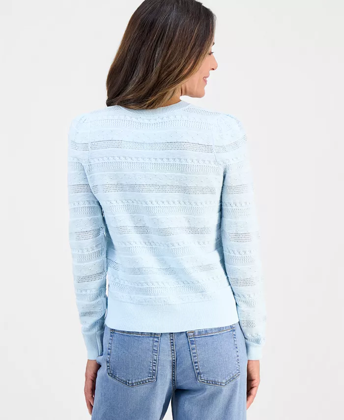 Petite Crewneck Pointelle Long-Sleeve Sweater - thumbnail 6