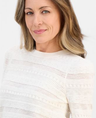 Petite Crewneck Pointelle Long-Sleeve Sweater