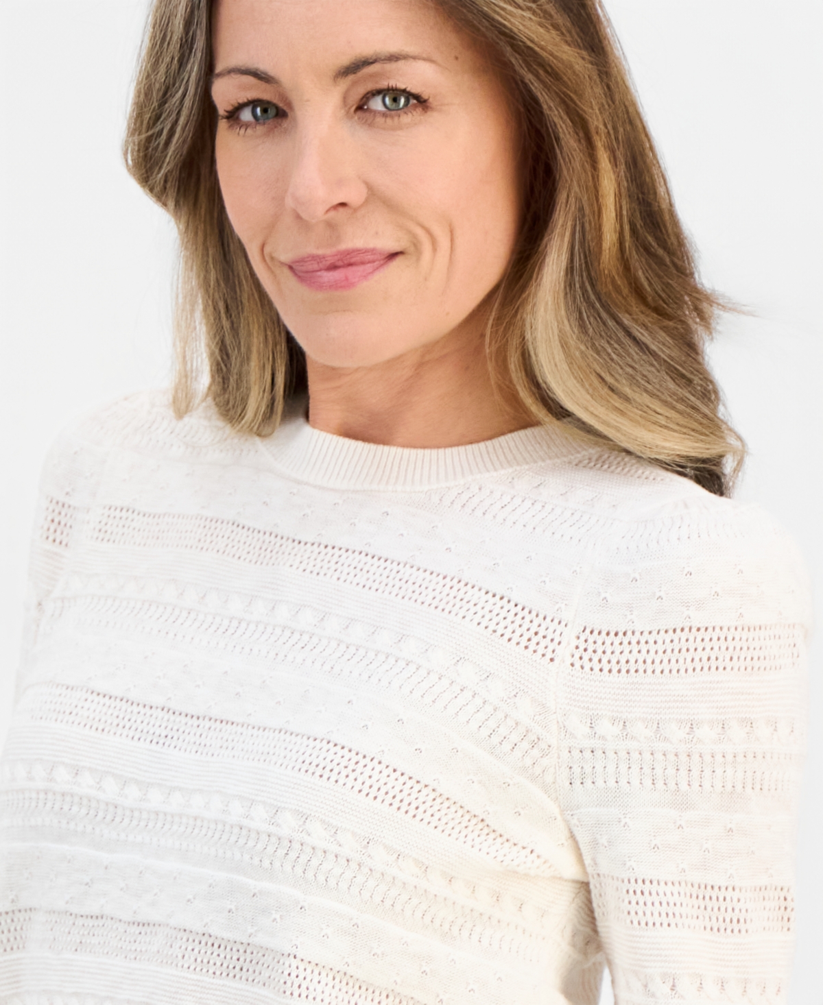 Style & Co Petite Crewneck Pointelle Long-Sleeve Sweater, Macy's Exclusive