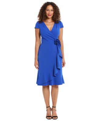 London Times - Women's Rosette Flounce Faux-Wrap Dress