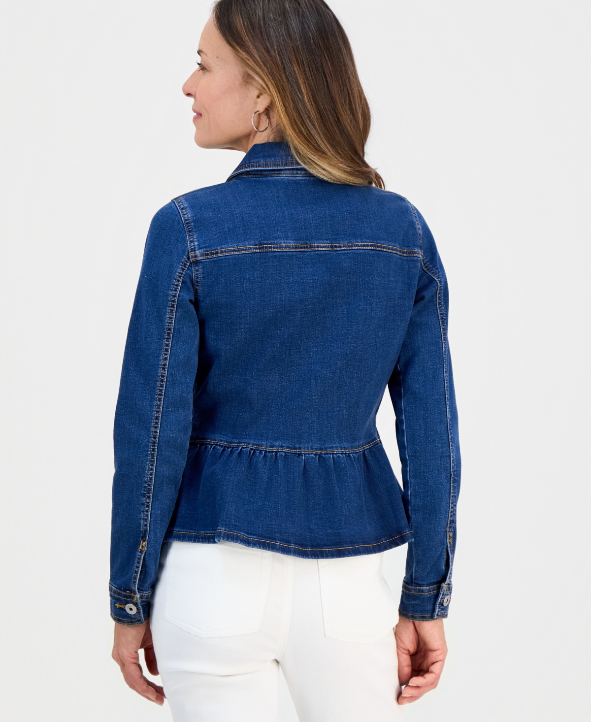 Style & Co Petite Button-front Peplum Denim Jacket, Macy's Exclusive