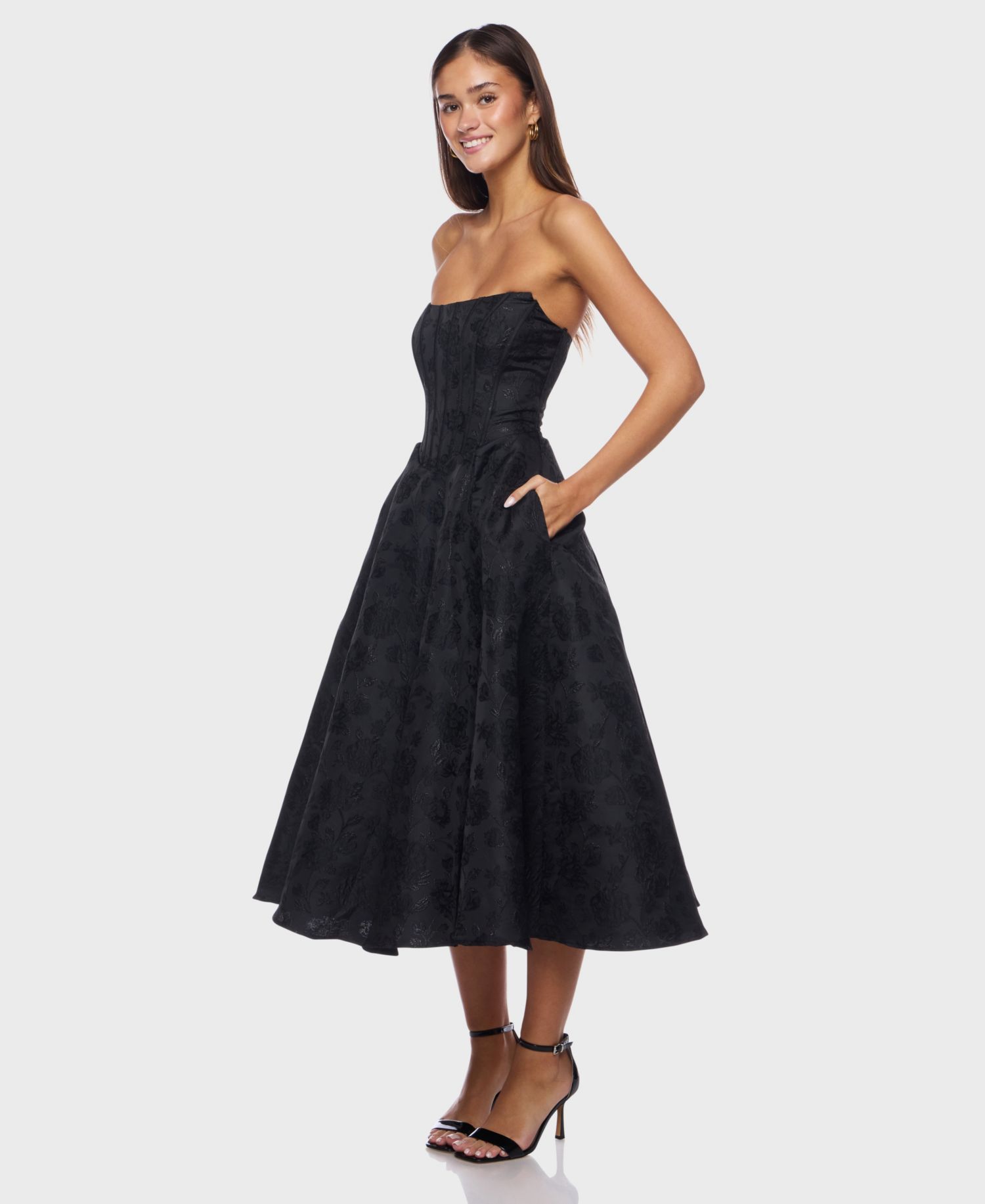 Juniors' Strapless Corset Midi Dress