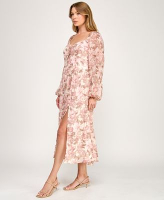 Juniors' Long-Sleeve Tie Front Midi Dress