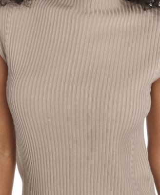 Women's Mock Neck Cap Sleeve Sweater