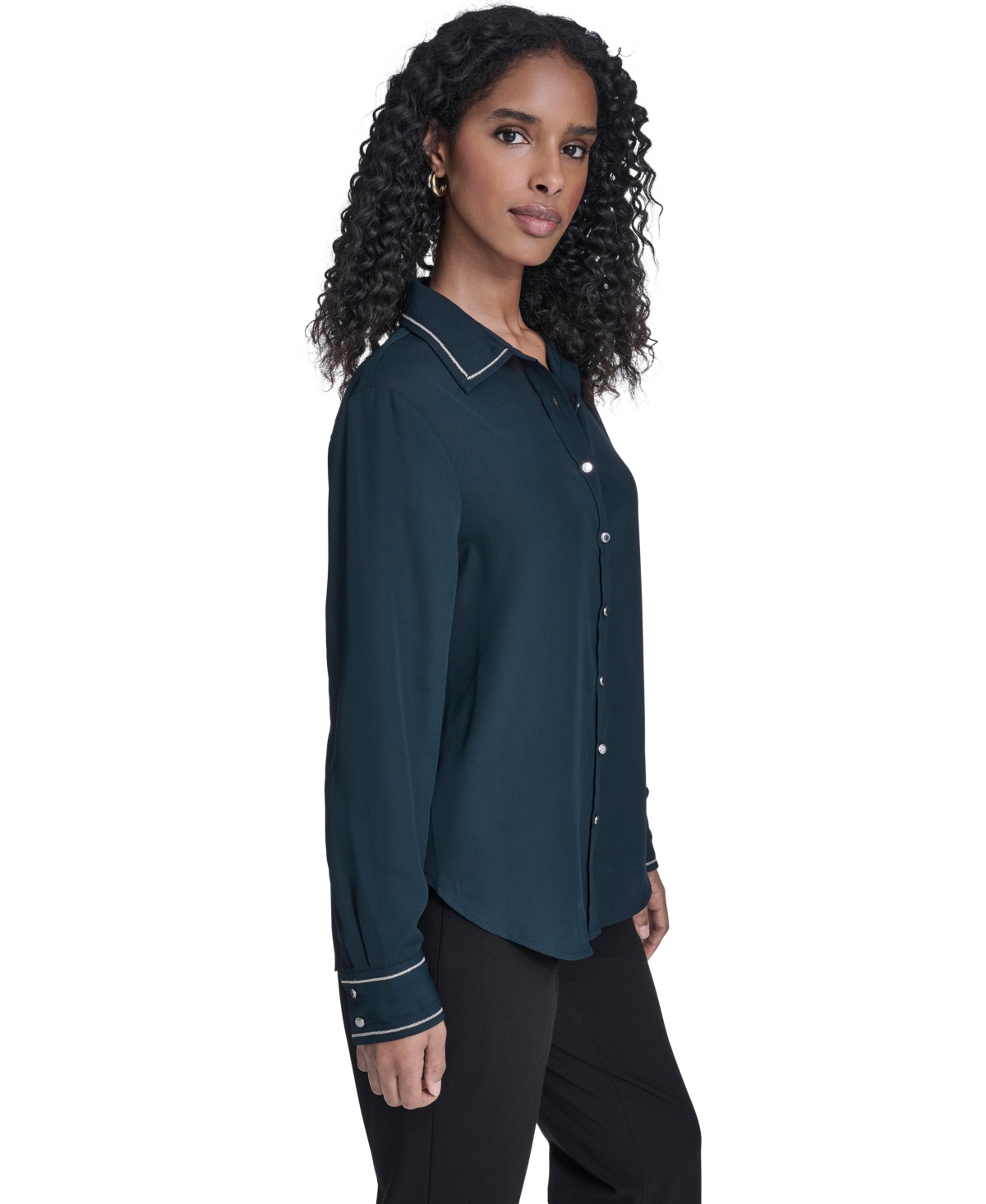 Calvin Klein Women's Decorated Button-down Top In Blue