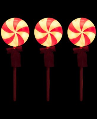 Lighted Peppermint Candy Christmas Outdoor Pathway Markers, Set of 3