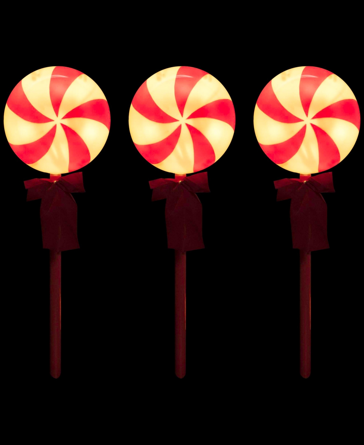 Northlight Lighted Peppermint Candy Christmas Outdoor Pathway Markers, Set Of 3 In Red