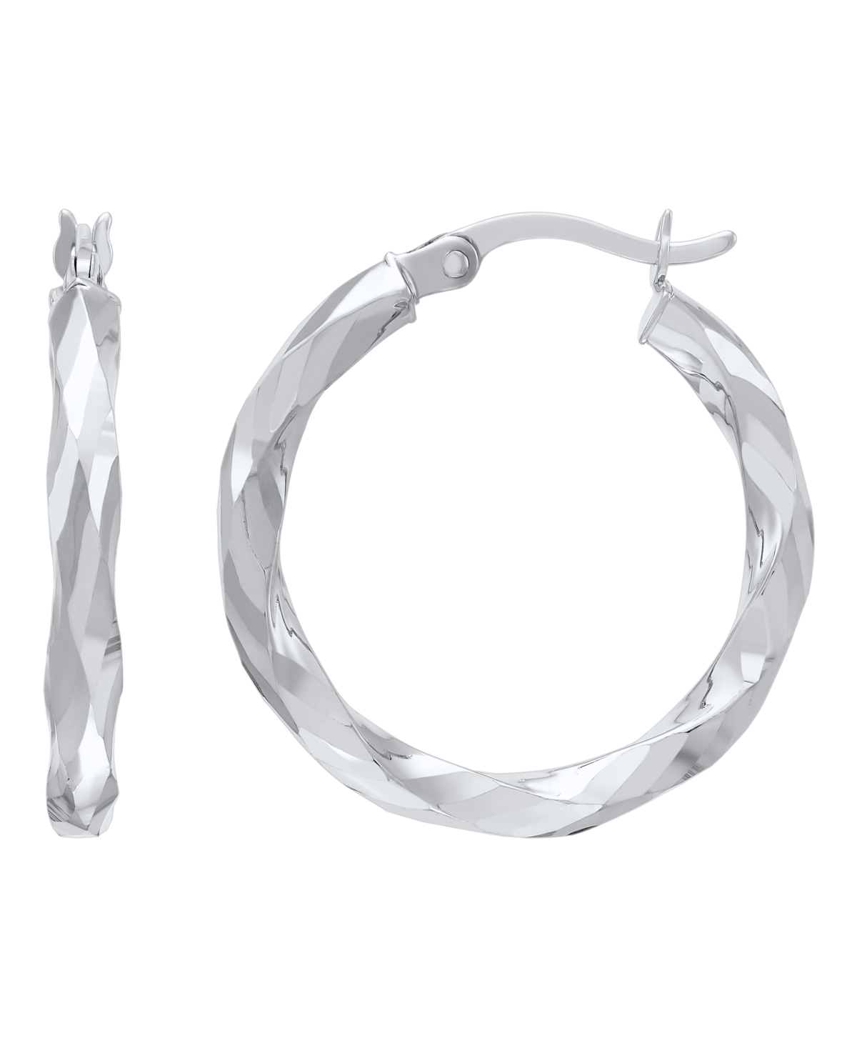 Macy's Polished Twist Tube Hoop Earrings in 10K White Gold